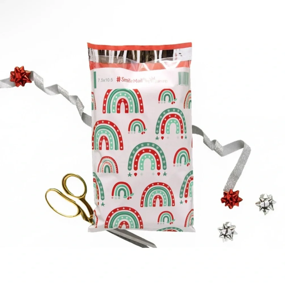Christmas Rainbow Polymailers, 7.5x10.5 inches, Set of 25!